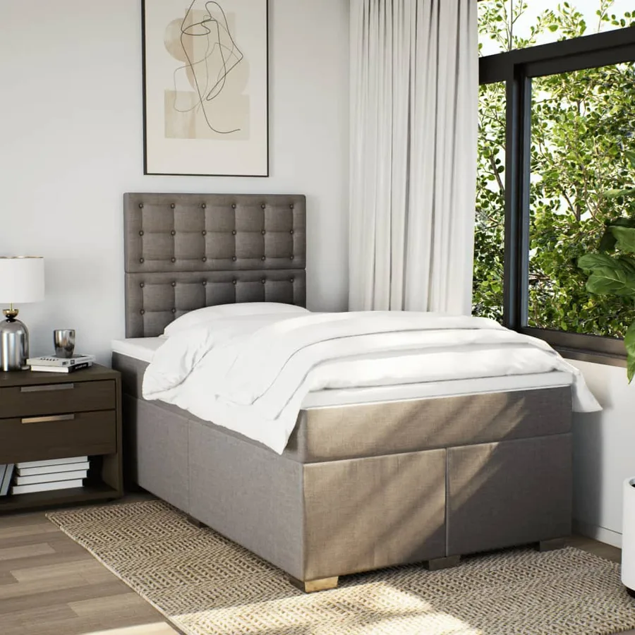 Sommier à lattes de lit avec matelas taupe 120x190 cm tissu - 4