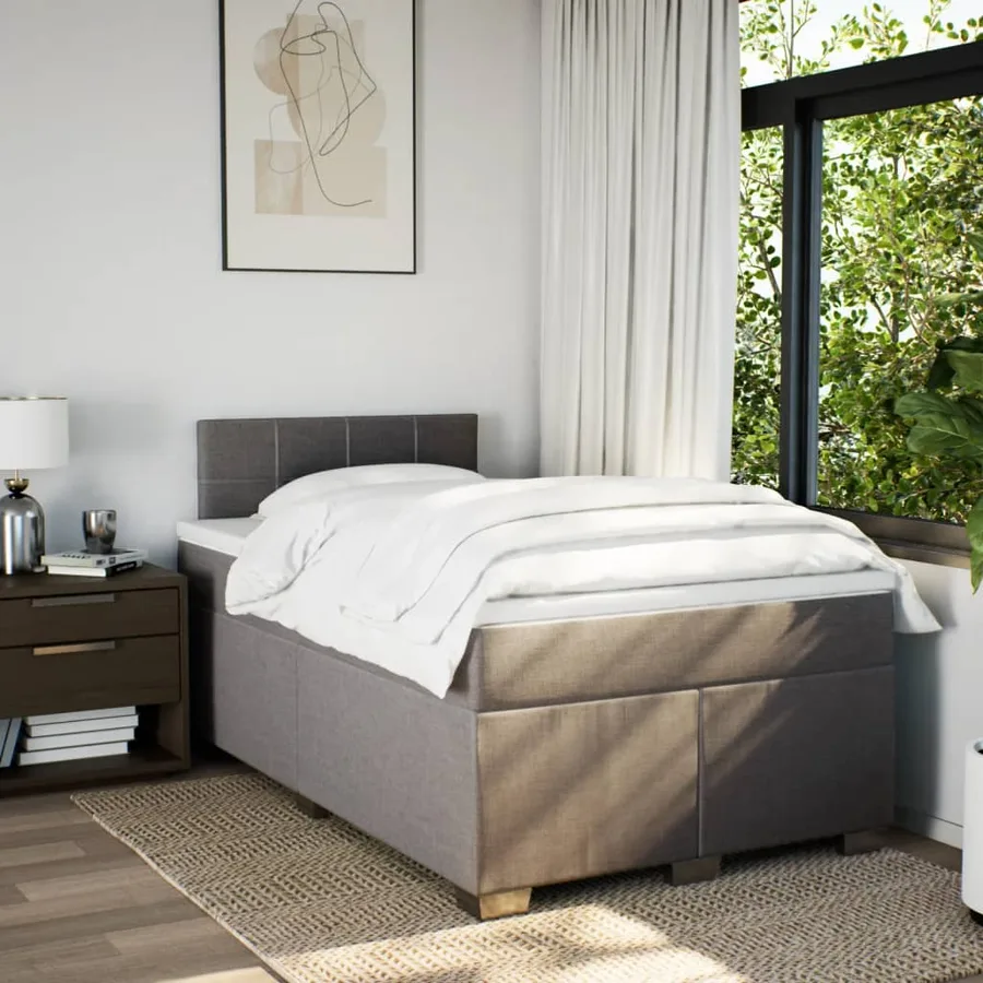 Sommier à lattes de lit avec matelas taupe 120x190 cm tissu - 4