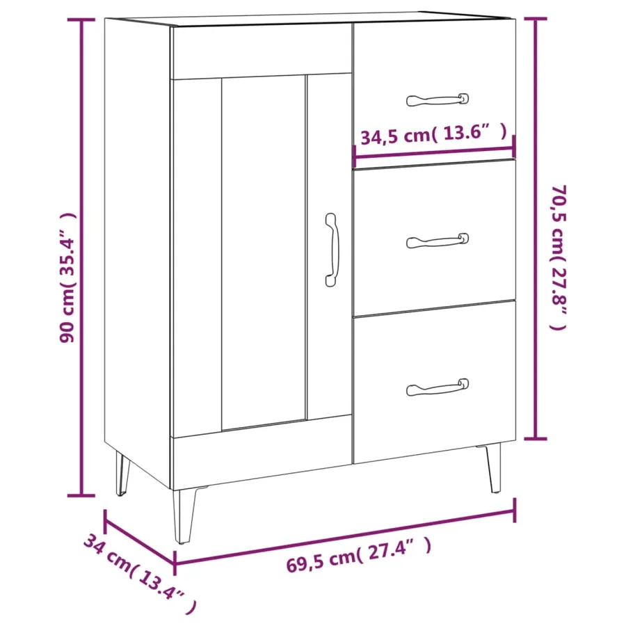 Buffet blanc 69,5x34x90 cm bois d'ingénierie - 10