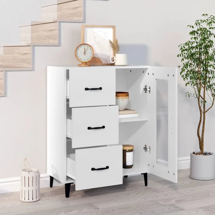 Buffet blanc 69,5x34x90 cm bois d'ingénierie - 3