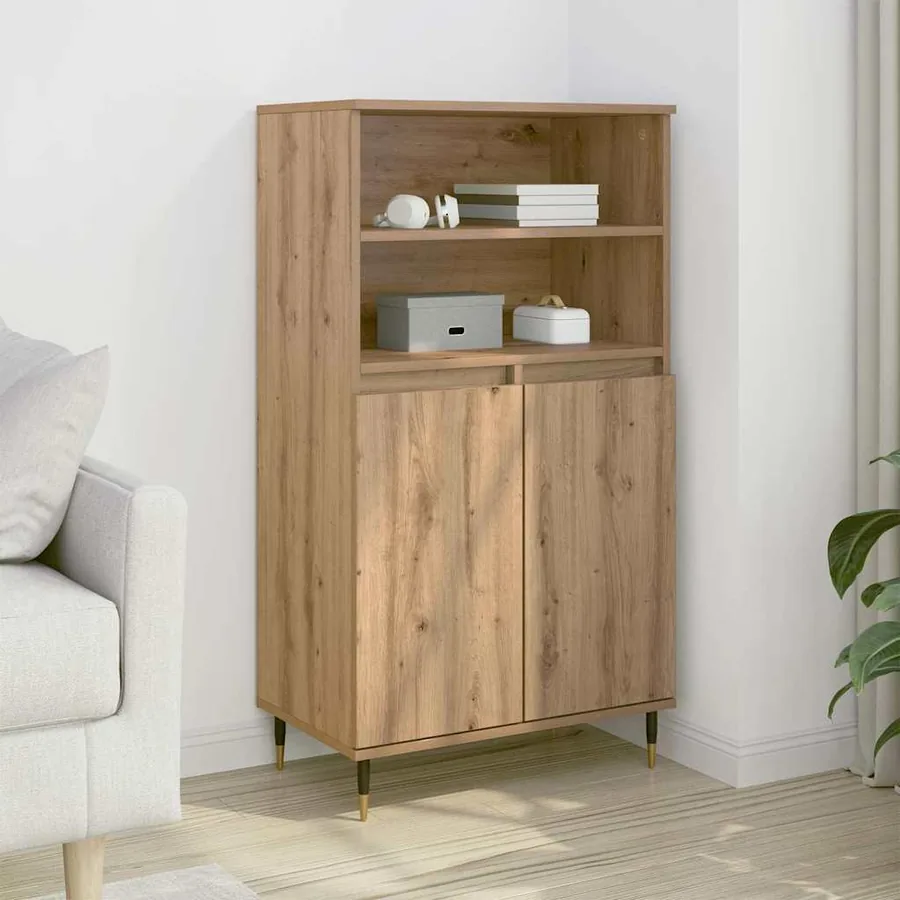 Buffet haut chêne artisanal 60x36x110 cm bois d'ingénierie