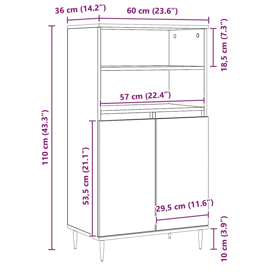 Buffet haut chêne artisanal 60x36x110 cm bois d'ingénierie - 9
