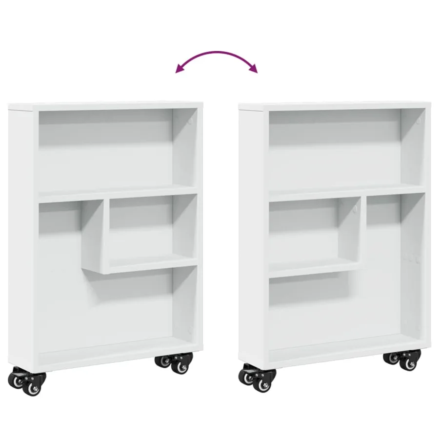 Chariot de rangement étroit blanc 48x13x68 cm bois d'ingénierie - 7