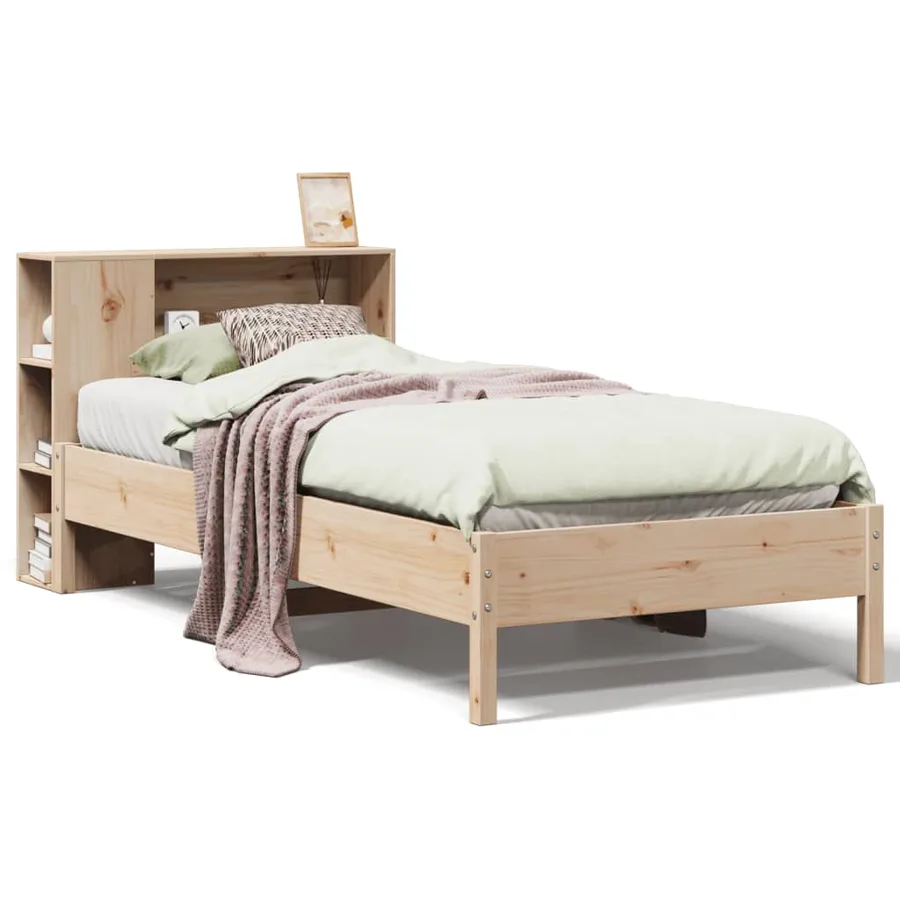 Lit bibliothèque sans matelas 75x190 cm bois de pin massif - 2