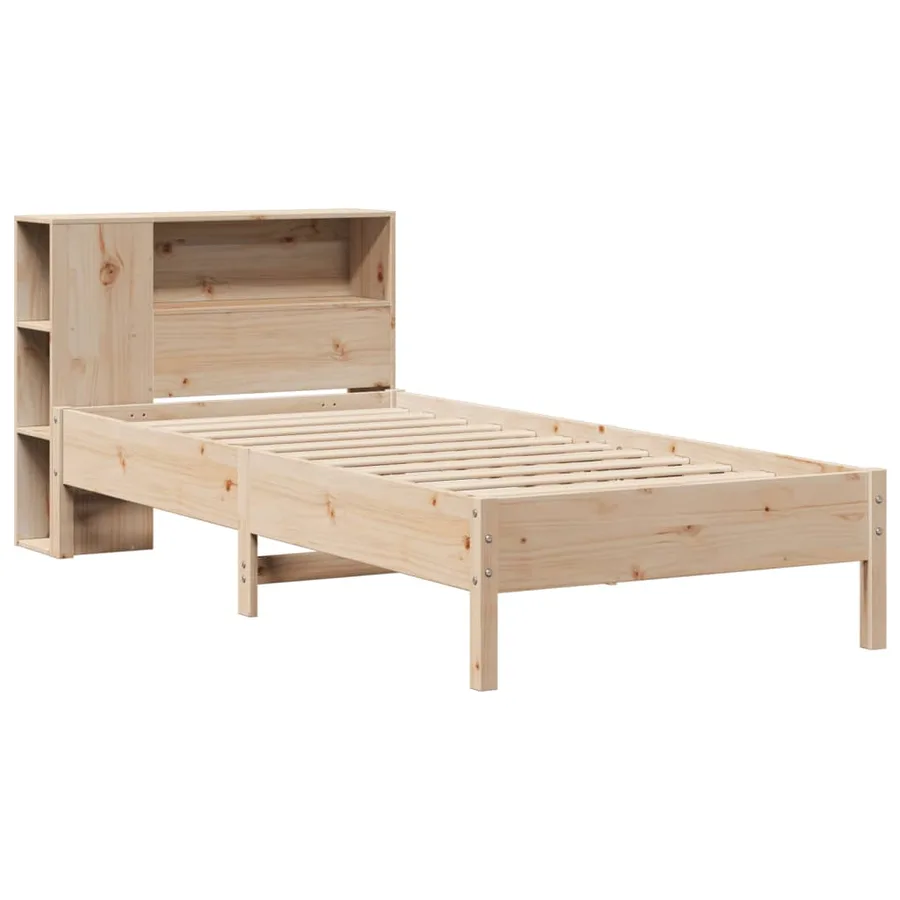 Lit bibliothèque sans matelas 75x190 cm bois de pin massif - 3