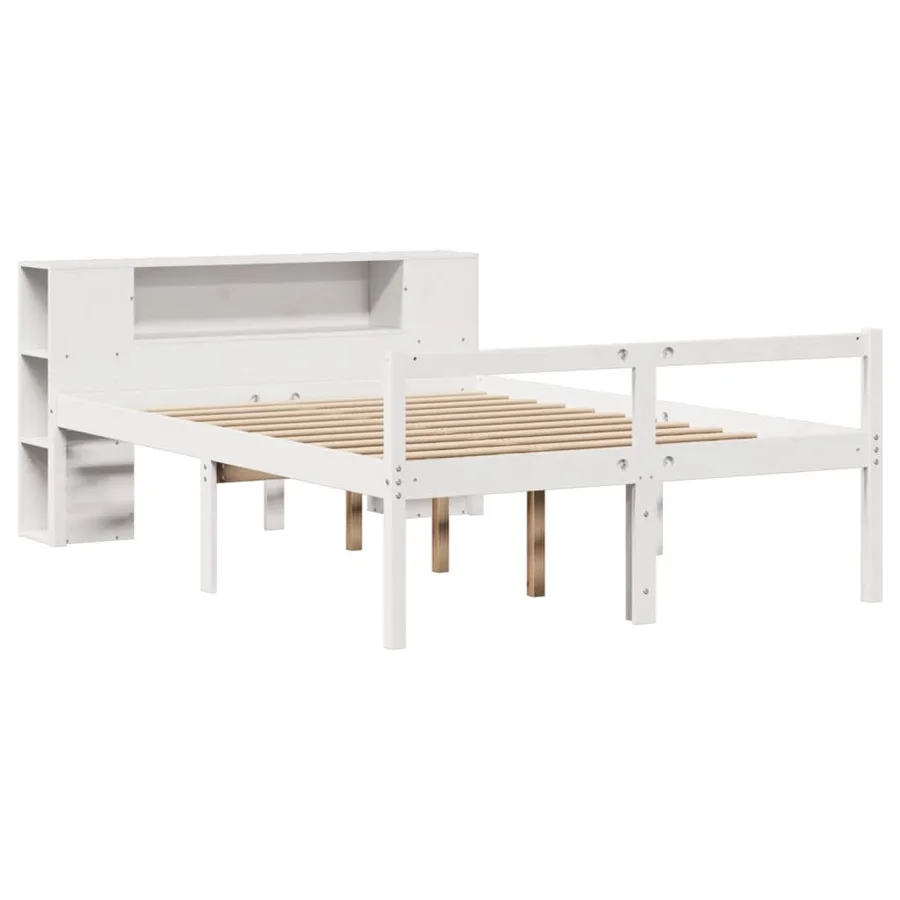 Lit bibliothèque sans matelas blanc 150x200 cm bois pin massif - 3