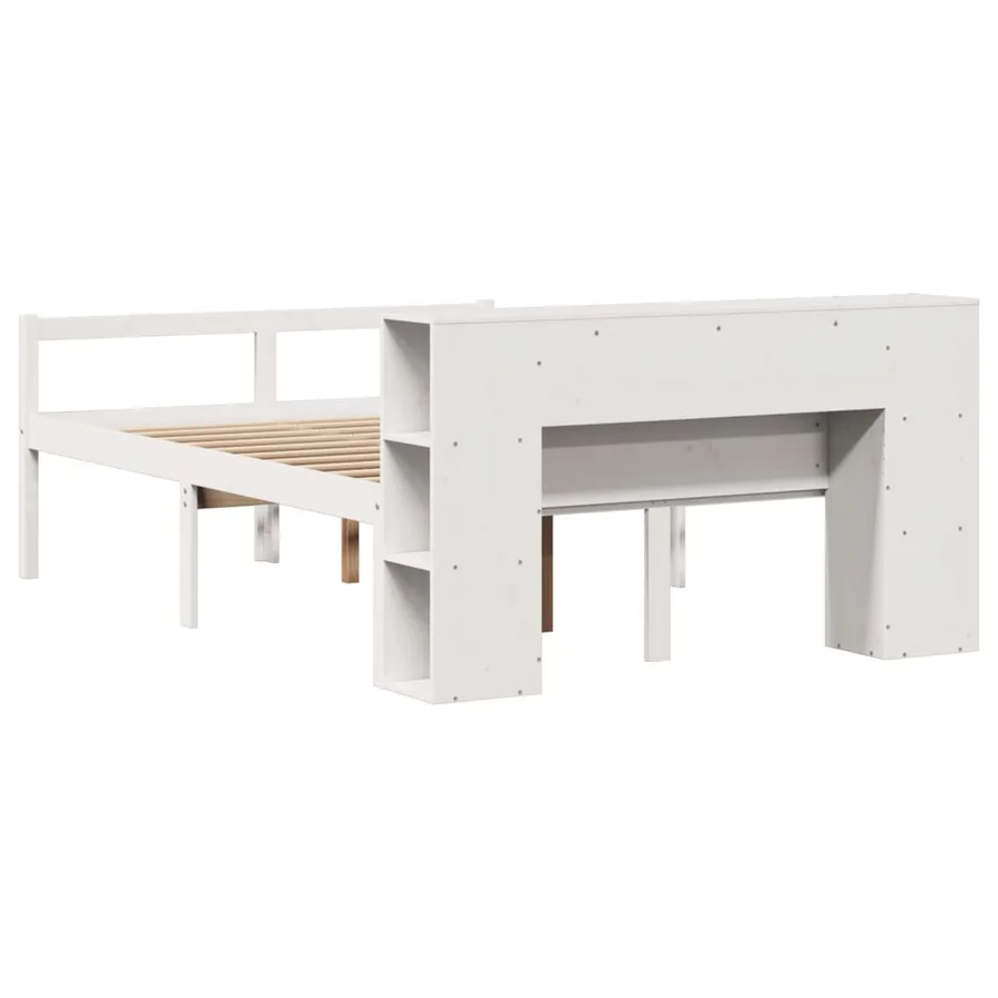 Lit bibliothèque sans matelas blanc 150x200 cm bois pin massif - 6