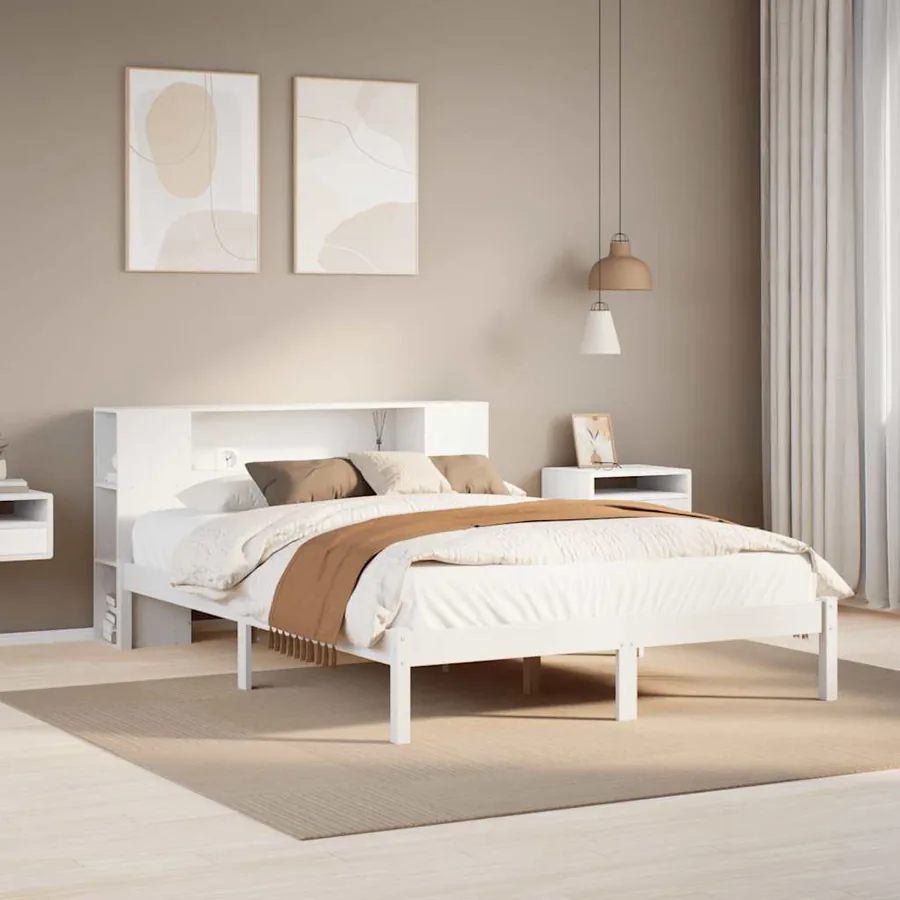 Lit bibliothèque sans matelas blanc 120x200 cm bois pin massif
