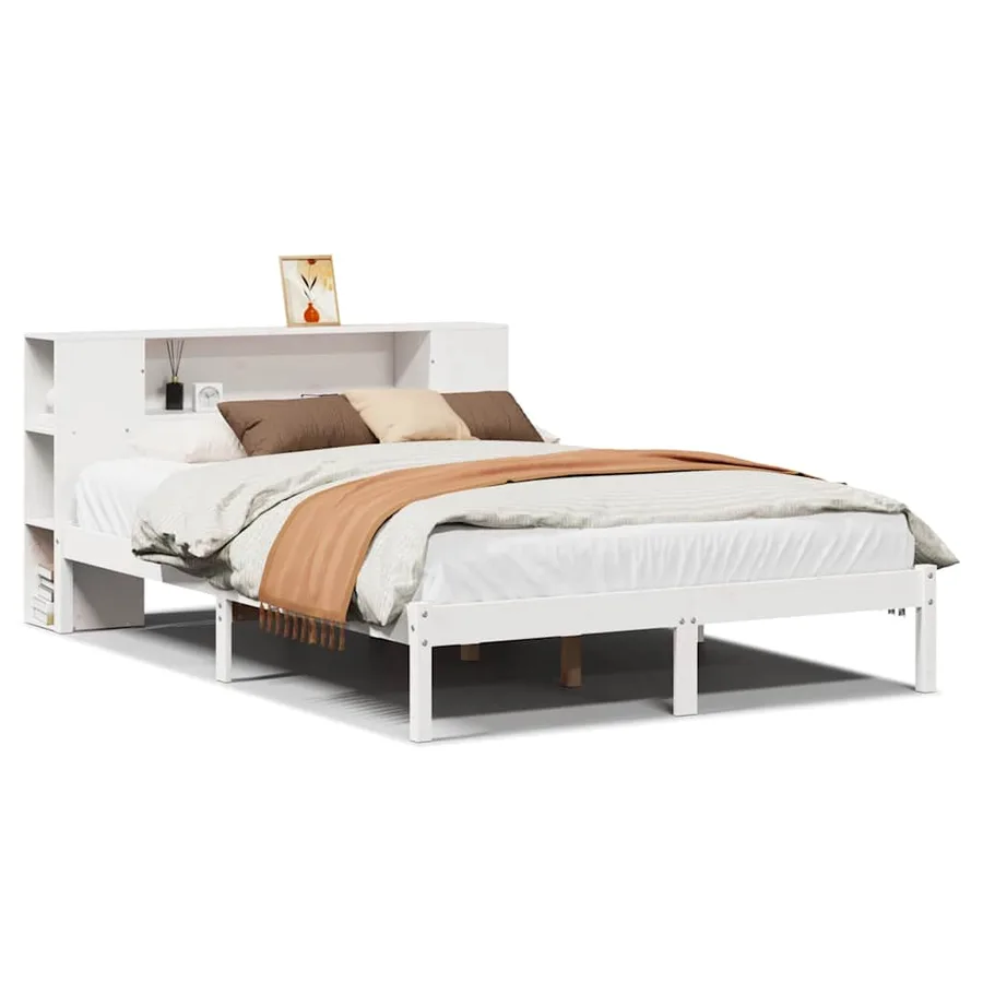 Lit bibliothèque sans matelas blanc 120x200 cm bois pin massif - 2