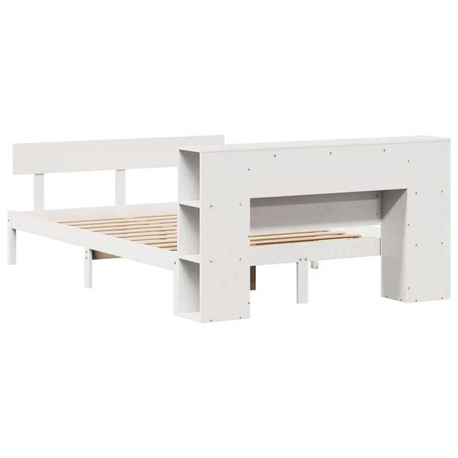 Lit bibliothèque sans matelas blanc 120x190 cm bois pin massif - 8