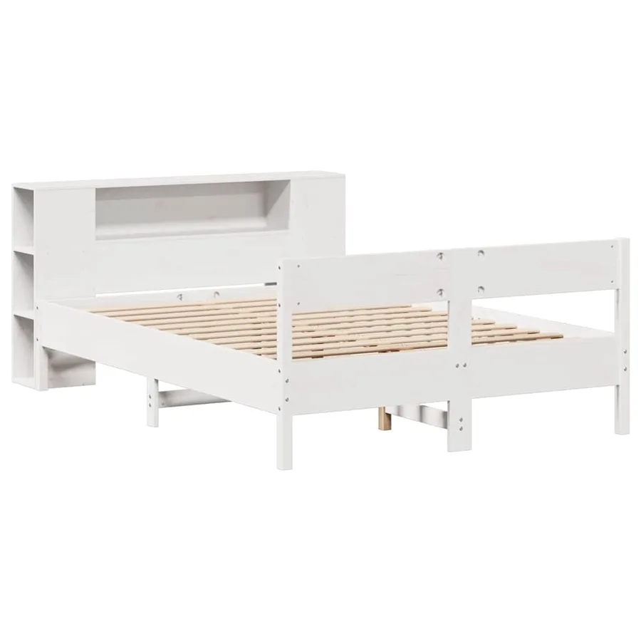 Lit bibliothèque sans matelas blanc 150x200 cm bois pin massif - 3
