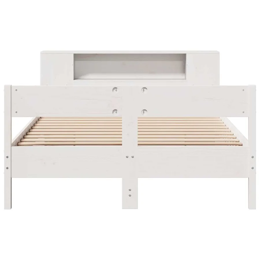Lit bibliothèque sans matelas blanc 150x200 cm bois pin massif - 4