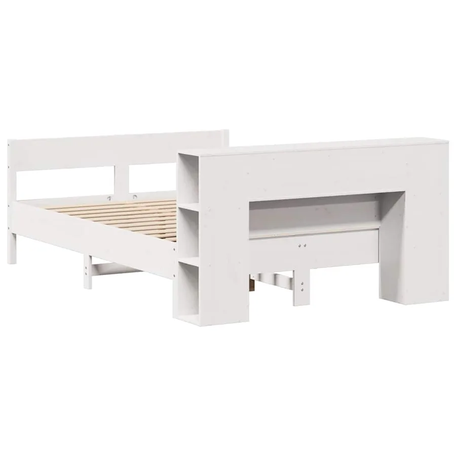 Lit bibliothèque sans matelas blanc 150x200 cm bois pin massif - 6