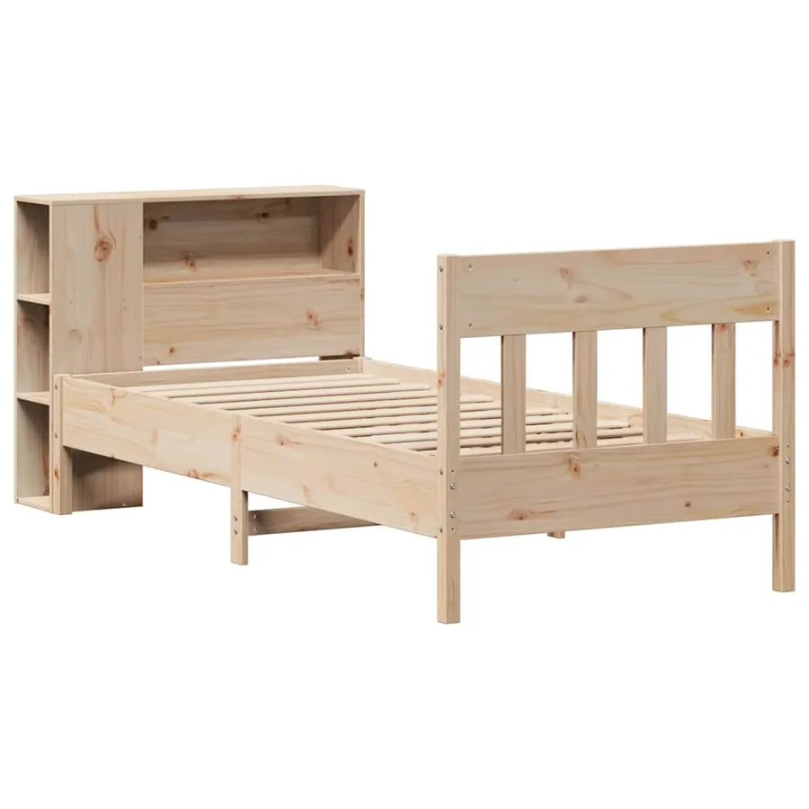 Lit bibliothèque sans matelas 75x190 cm bois de pin massif - 3