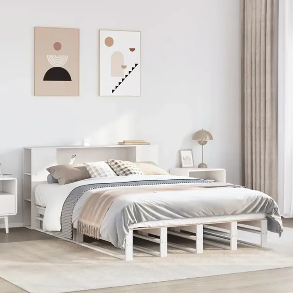 Lit bibliothèque sans matelas blanc 120x190 cm bois massif