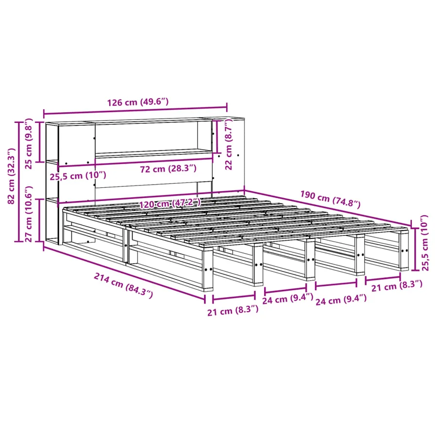 Lit bibliothèque sans matelas blanc 120x190 cm bois massif - 12