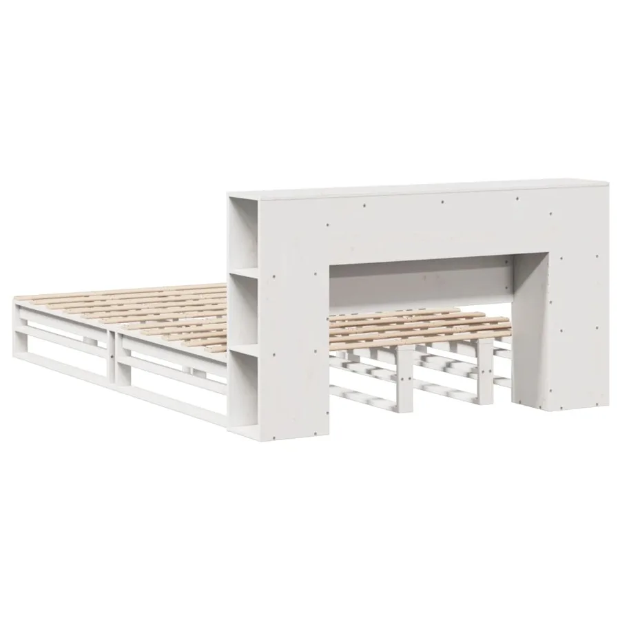 Lit bibliothèque sans matelas blanc 120x190 cm bois massif - 8
