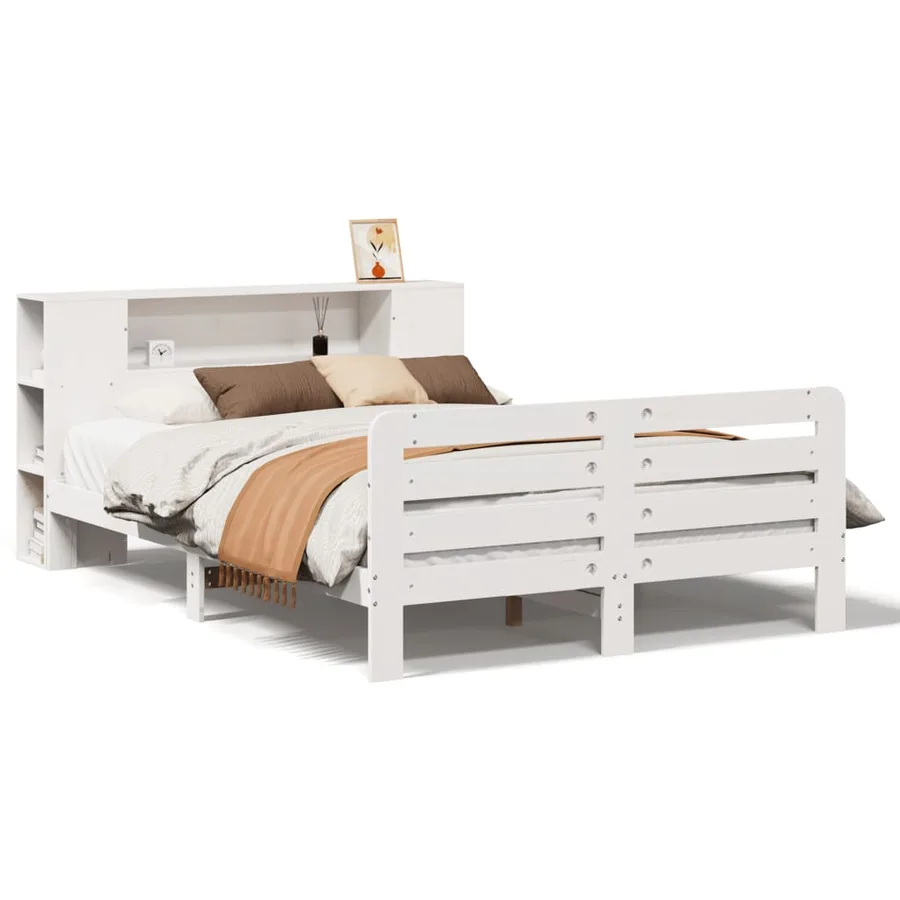 Cadre de lit sans matelas blanc 140x200 cm bois de pin massif - 2