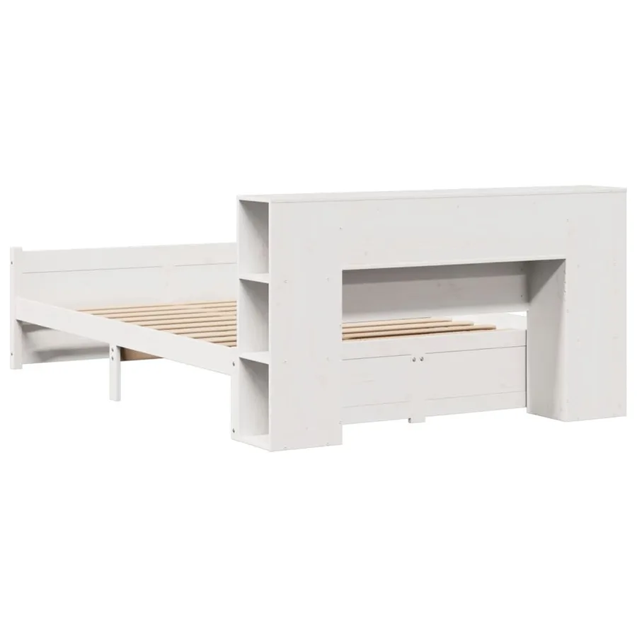 Lit bibliothèque sans matelas blanc 140x190 cm bois pin massif - 6