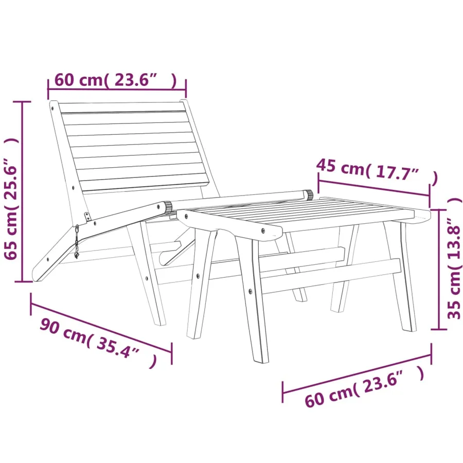 Chaise de jardin avec repose-pieds Bois de teck solide - 15