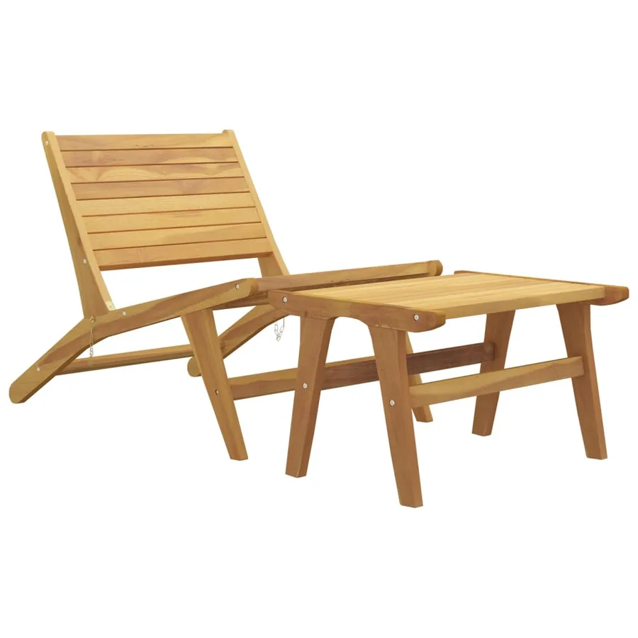 Chaise de jardin avec repose-pieds Bois de teck solide - 2