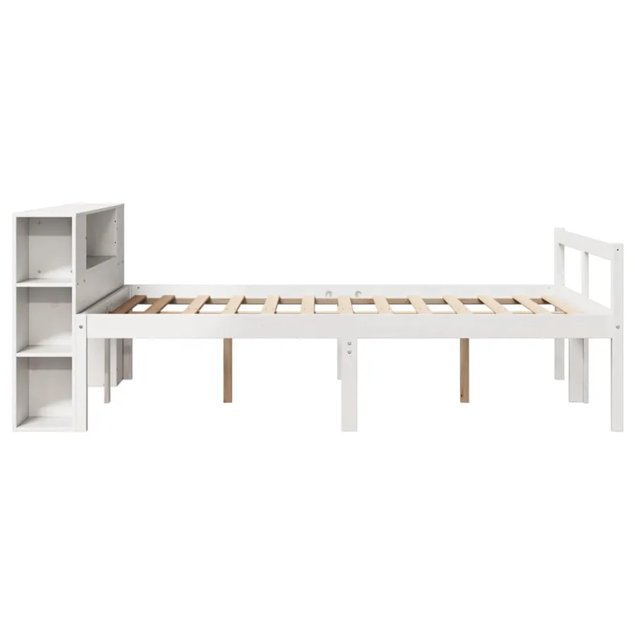 Lit bibliothèque sans matelas blanc 135x190 cm bois pin massif - 5