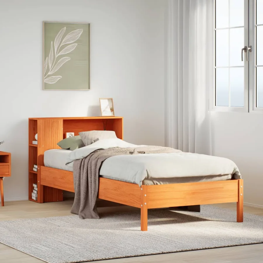 Lit bibliothèque sans matelas cire marron 100x200 cm pin massif