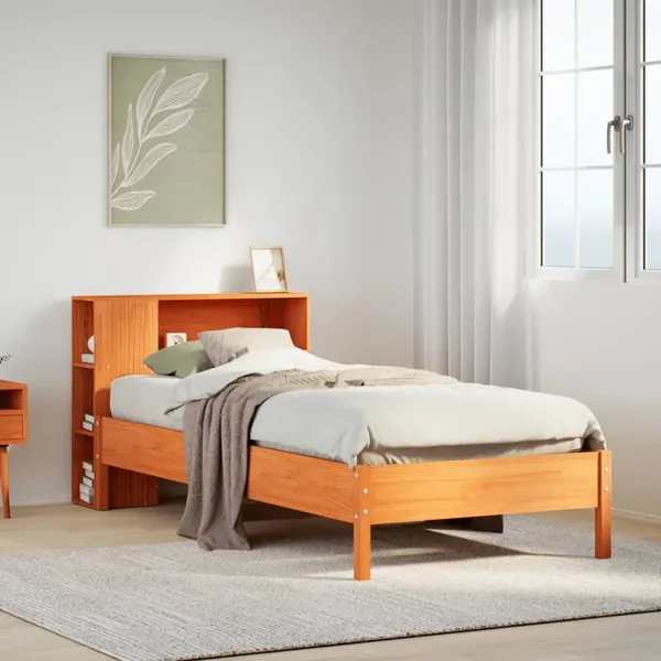 Lit bibliothèque sans matelas cire marron 100x200 cm pin massif