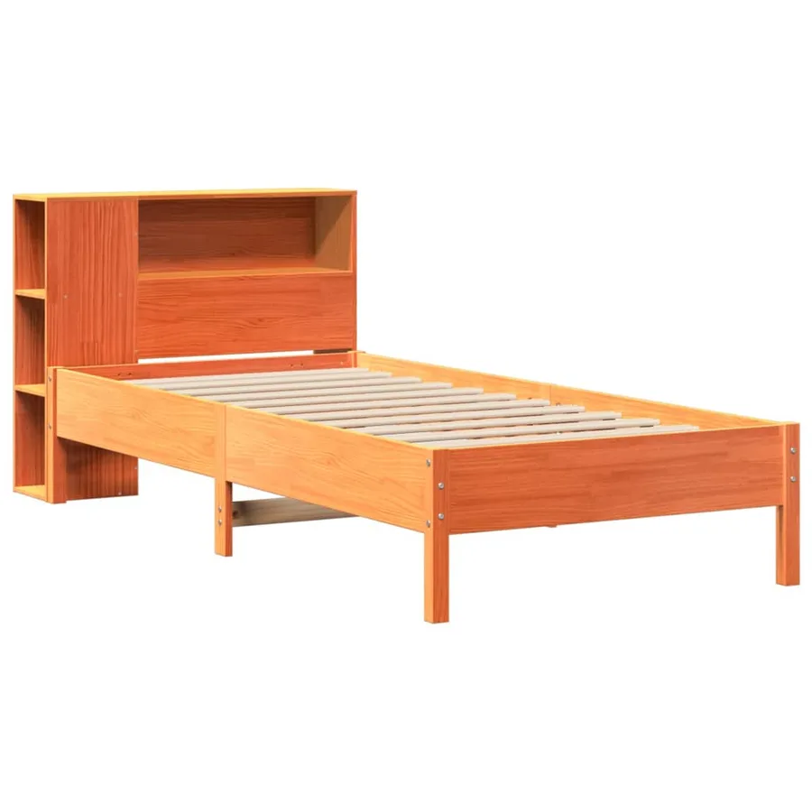 Lit bibliothèque sans matelas cire marron 100x200 cm pin massif - 3