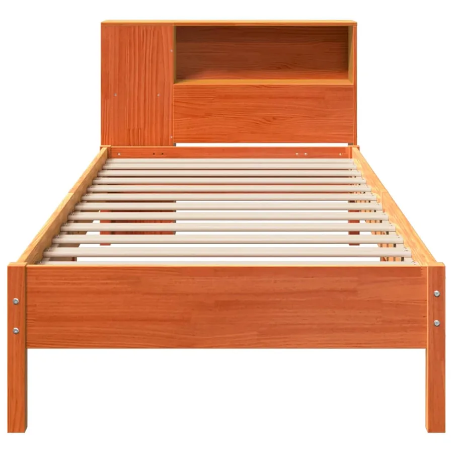 Lit bibliothèque sans matelas cire marron 100x200 cm pin massif - 4