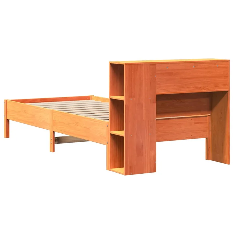 Lit bibliothèque sans matelas cire marron 100x200 cm pin massif - 6