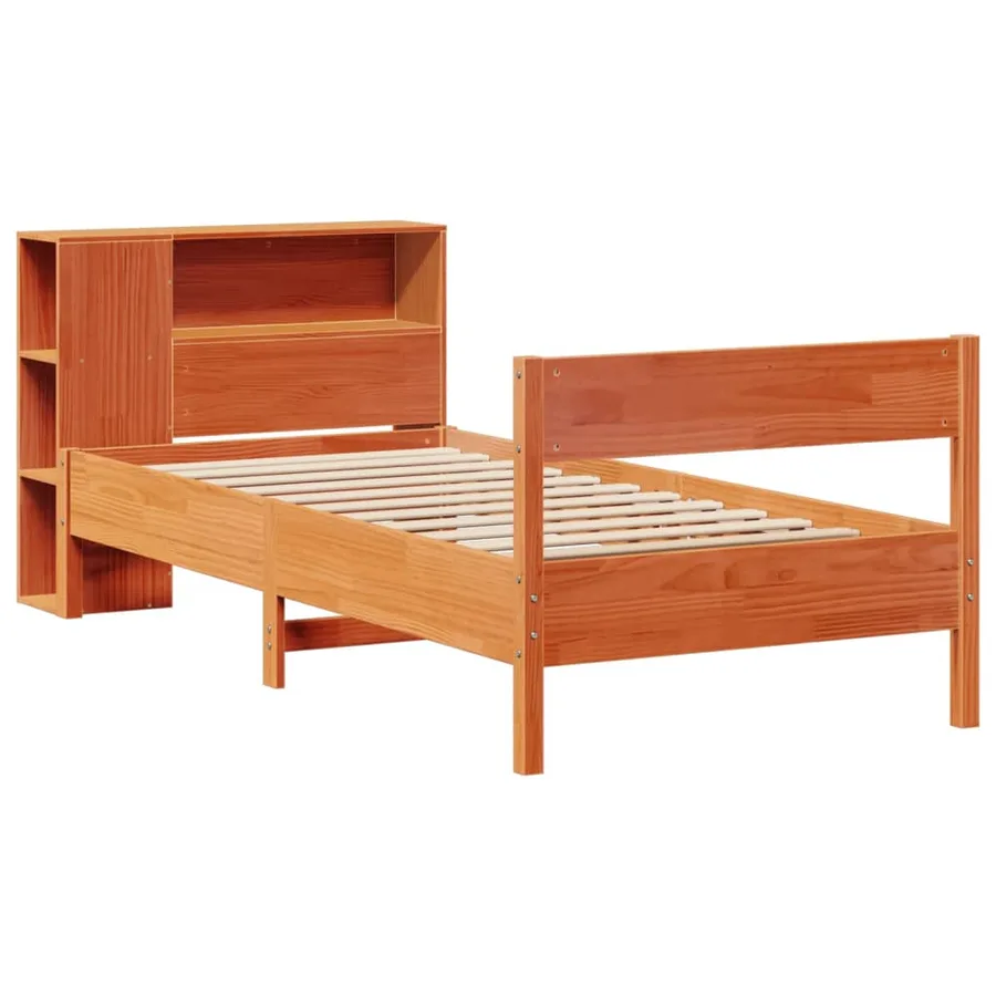 Lit bibliothèque sans matelas cire marron 100x200 cm pin massif - 3