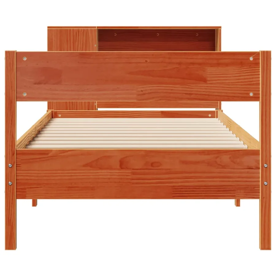 Lit bibliothèque sans matelas cire marron 100x200 cm pin massif - 4