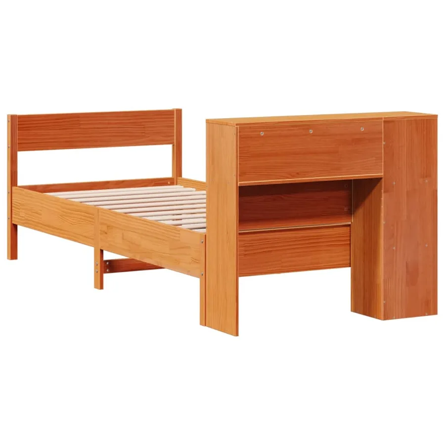 Lit bibliothèque sans matelas cire marron 100x200 cm pin massif - 6