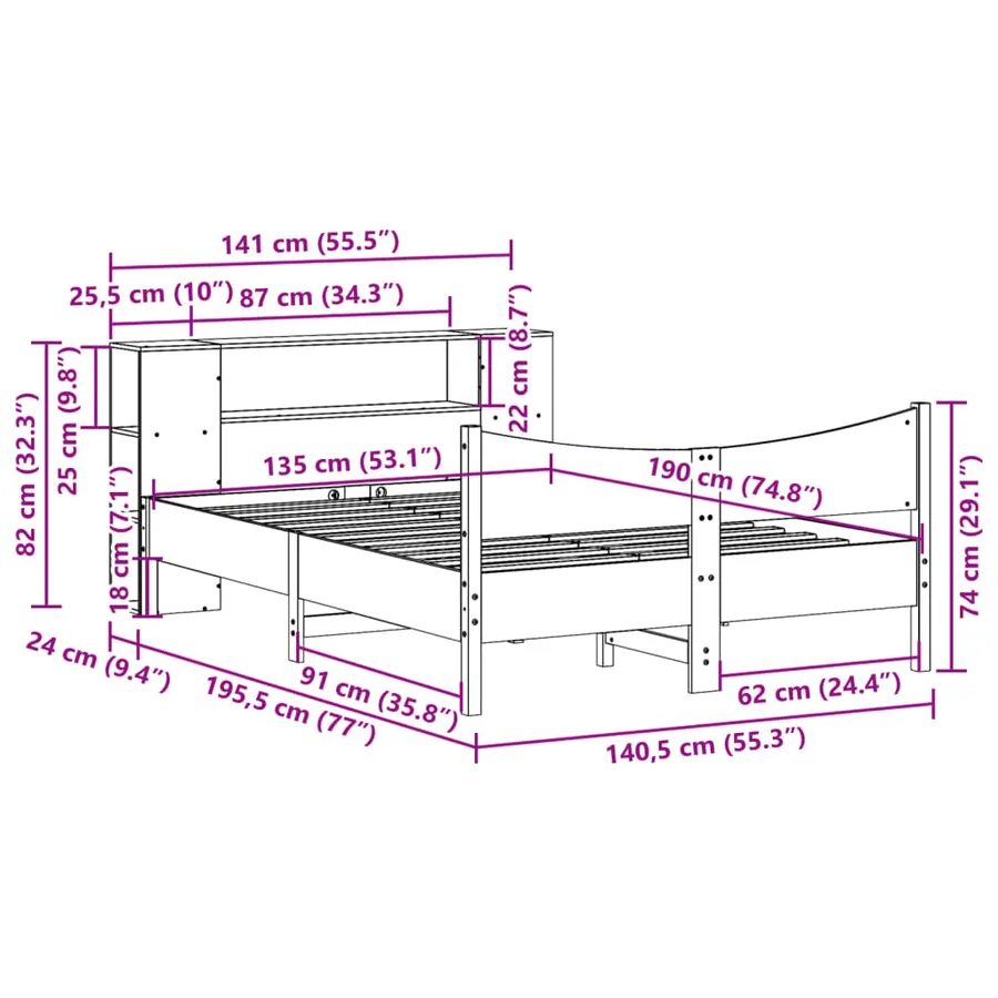 Cadre de lit sans matelas 135x190 cm bois de pin massif - 11