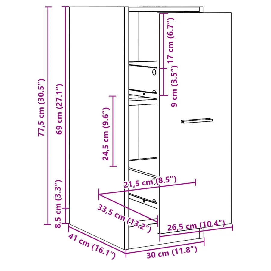Armoire d'apothicaire noir 30x41x77,5 cm bois d'ingénierie - 8
