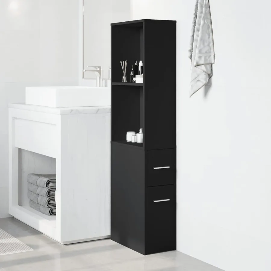 Armoire de salle de bain étroite avec roulettes noir - 3
