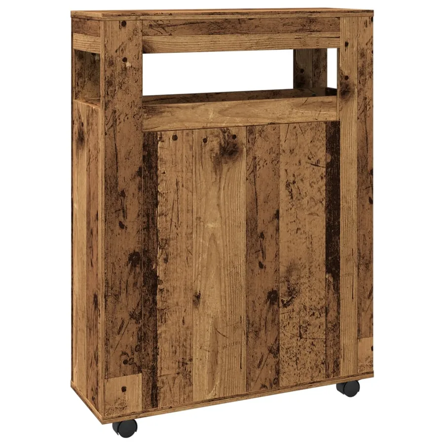 Meuble étroit de salle de bain à roulettes vieux bois - 6