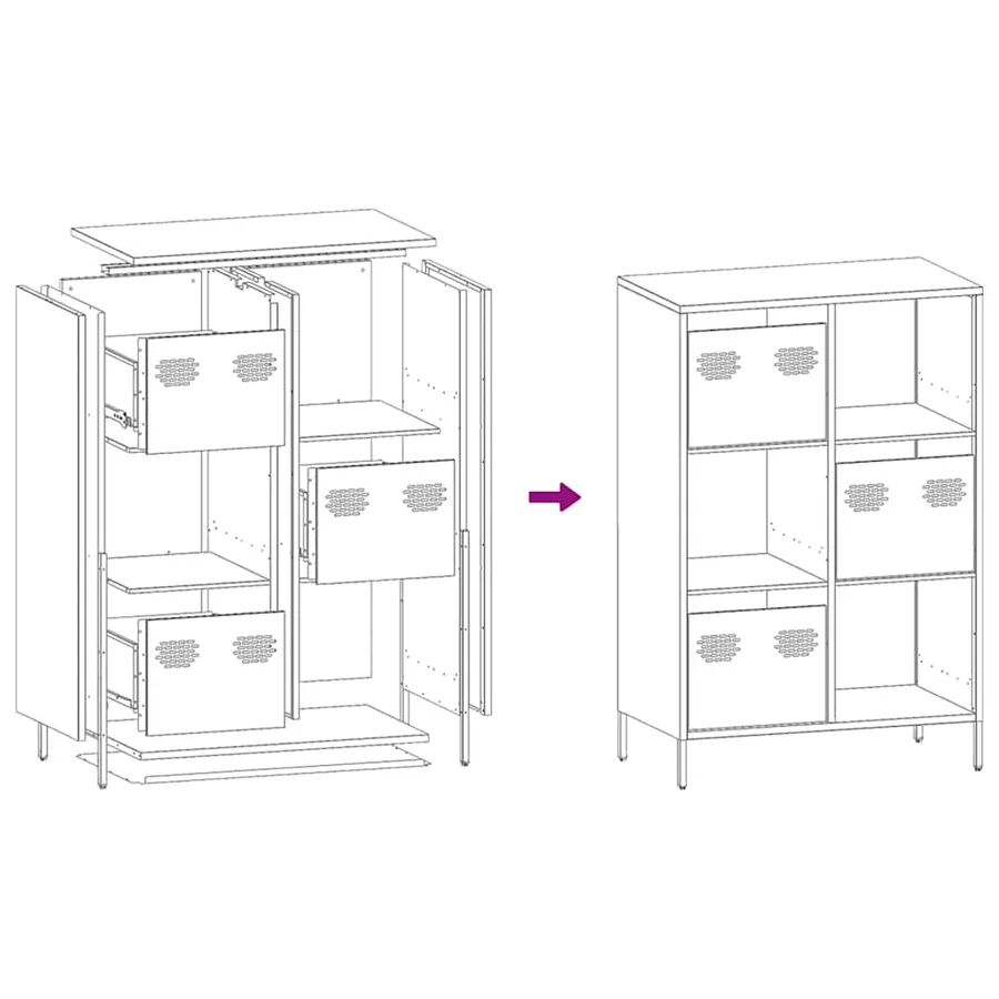 Buffet haut noir 68x39x103,5 cm acier - 12