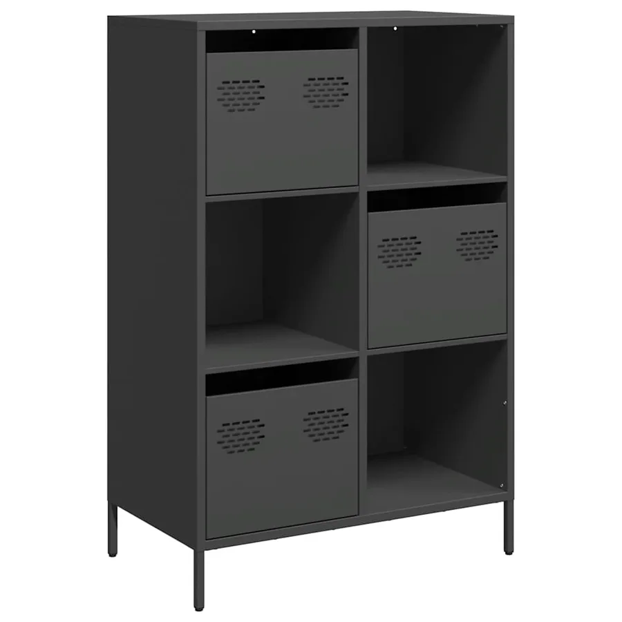 Buffet haut noir 68x39x103,5 cm acier - 2