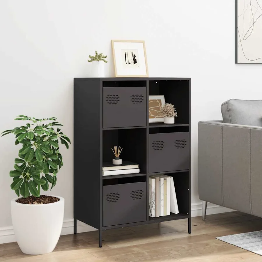 Buffet haut noir 68x39x103,5 cm acier - 3