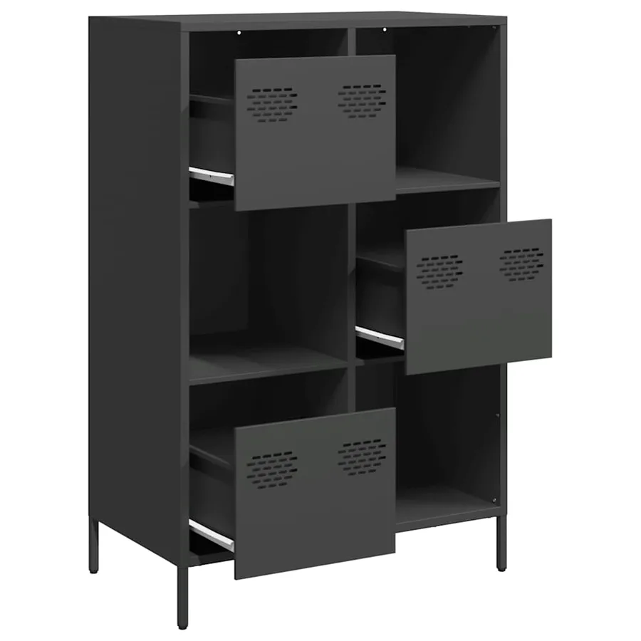 Buffet haut noir 68x39x103,5 cm acier - 4