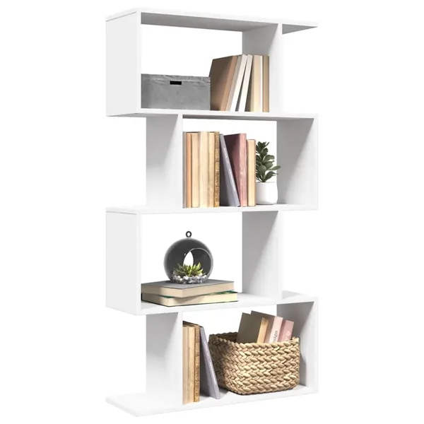 Bibliothèque séparateur de pièce à 4 niveaux Blanc 70 x 24 x 129 cm Bois d'ingénierie
