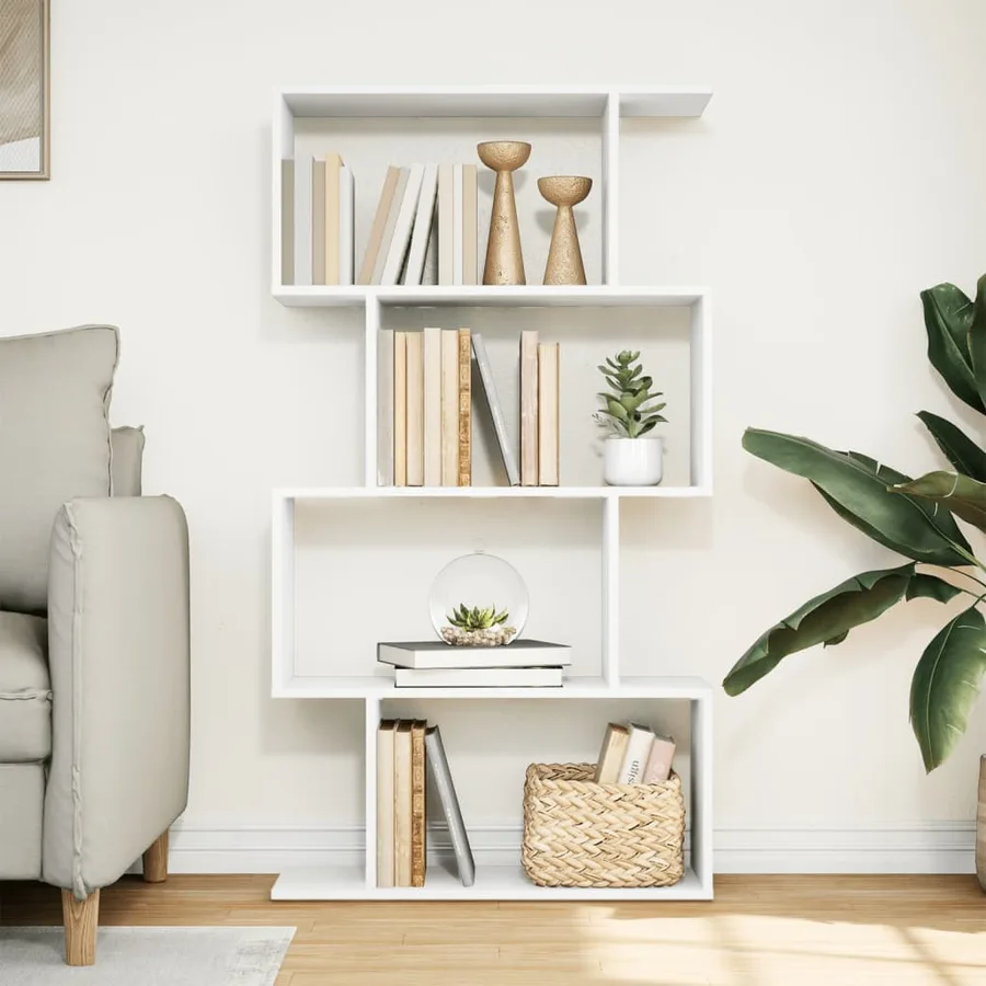Bibliothèque séparateur de pièce à 4 niveaux Blanc 70 x 24 x 129 cm Bois d'ingénierie - 3