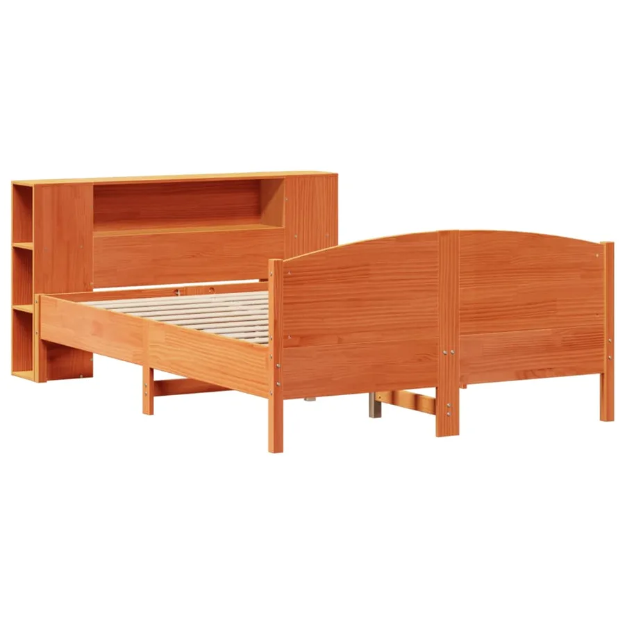 Lit bibliothèque sans matelas cire marron 150x200 cm pin massif - 3