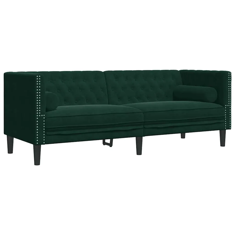 Canapé Chesterfield avec traversins 3 places vert foncé velours - 2