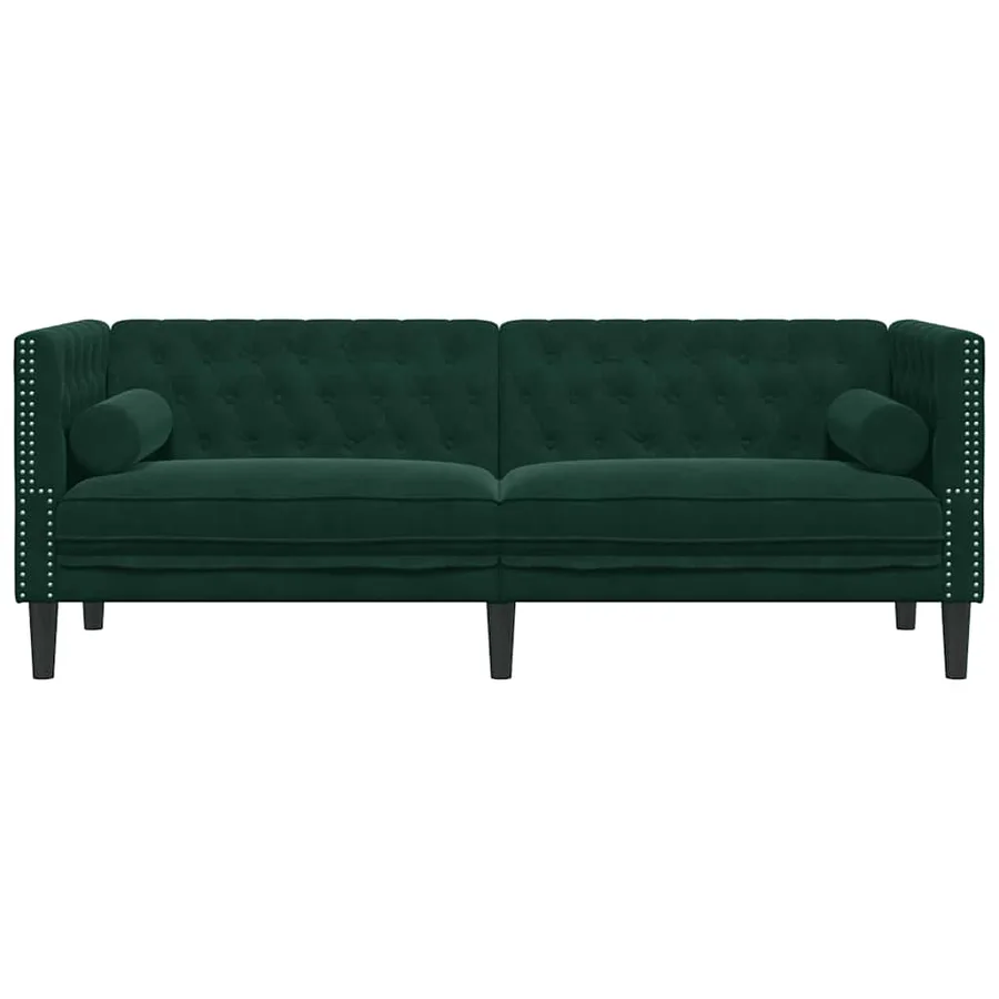 Canapé Chesterfield avec traversins 3 places vert foncé velours - 4