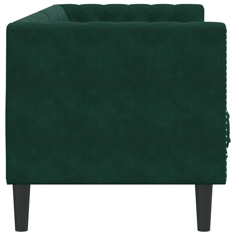 Canapé Chesterfield avec traversins 3 places vert foncé velours - 5