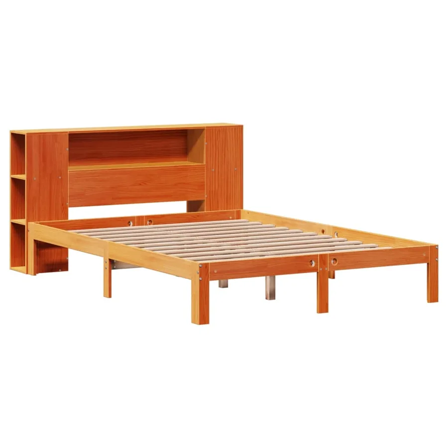 Lit bibliothèque sans matelas cire marron 140x190 cm pin massif - 3