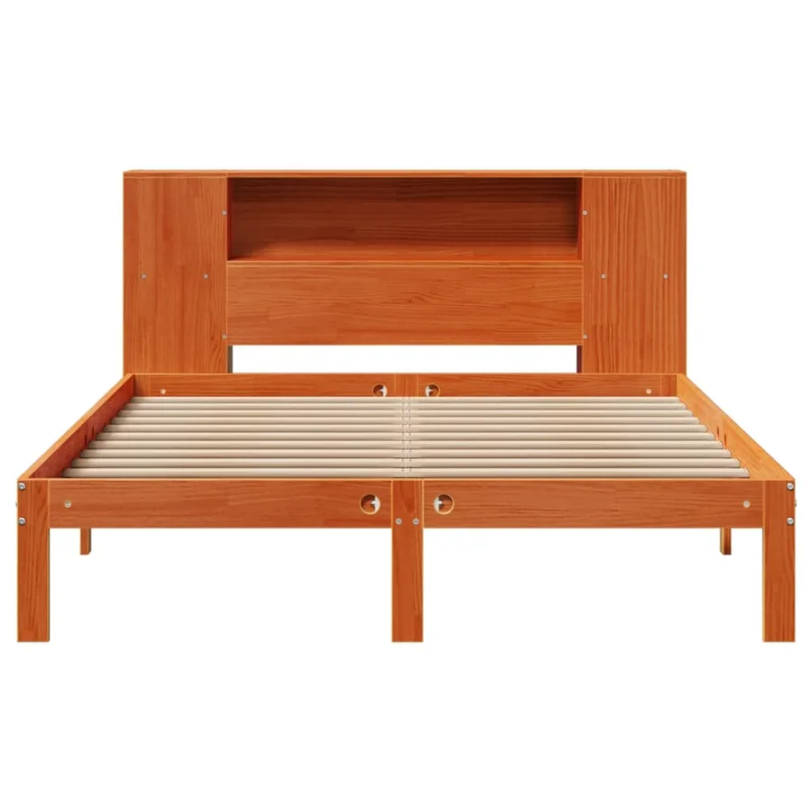 Lit bibliothèque sans matelas cire marron 140x190 cm pin massif - 4